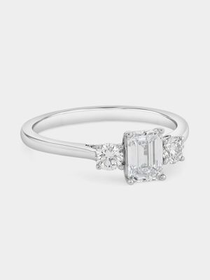White Gold 0.7ct Lab Grown Diamond Emerald-Cut Trilogy Ring