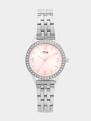 MX Silver Plated Pink Dial Bracelet Watch