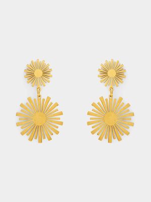 Stainless Steel Gold Tone Flower Drop Earrings