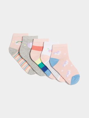 Jet Younger Girls Multicolour Unicorn & Rainbow 5 Pack Low Socks