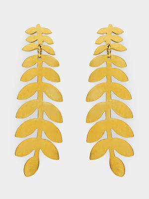 Stainless Steel Palm Leaf Drop Earrings