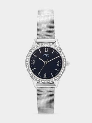 MX Silver Plated Blue Dial Mesh Watch