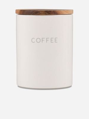 @home Ceramic White Coffee Canister with Wooden Lid