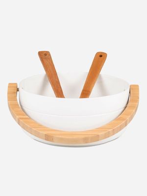 Atlantic Salad Bowl with Wooden Handle & Servers