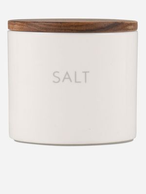 @home Ceramic White Salt Canister with Wooden Lid