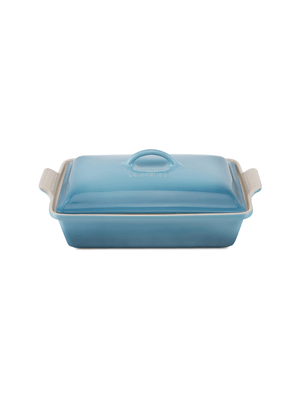 le creuset dish w/lid rectangular caribbean blue