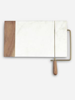 marble cheese slicer with wood detail