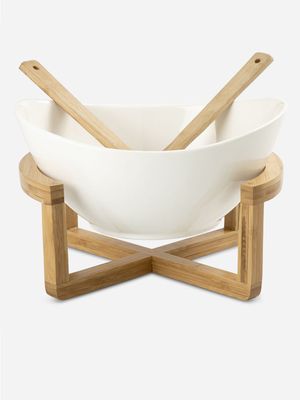 Atlantic Salad Bowl Bamboo/Porcelain With Stand 30cm
