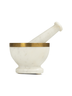 mortar and pestal marble with gold rim
