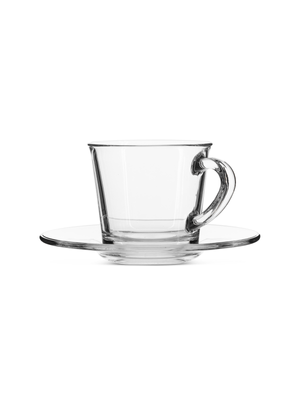 basic glass cup and saucer set
