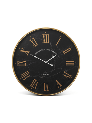 Wall Clock Black With Marble & Gold