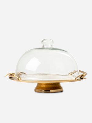 grace gold brass inlay cake dome large