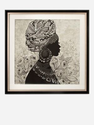Framed Woman Wearing Fabric Headdress 80cm