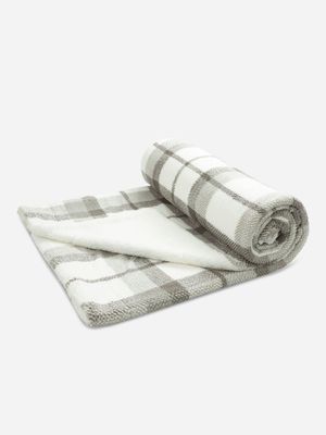 Plaid Pique Sherpa Blanket Greys 200x220
