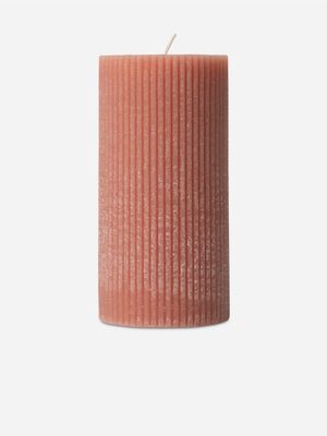 Ribbed Cylindrical Candle Reddish Brown 7X14cm