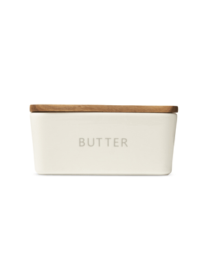 loft butter dish with wood lid white