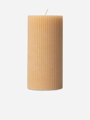 Ribbed Cylindrical Candle Brown 7X14cm