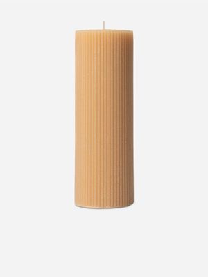 Ribbed Cylindrical Candle Brown 7X20cm
