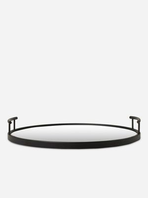 Round Metal Tray  With Mirror Black 45cm
