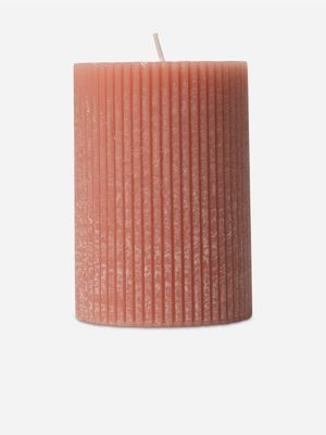 Ribbed Cylindrical Candle Reddish Brown 7X10cm