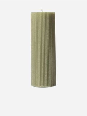 Ribbed Cylindrical Candle Green 7X20cm