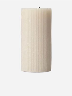 Ribbed Cylindrical Candle Beige 7X14cm