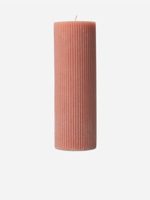 Ribbed Cylindrical Candle Reddish Brown 7X20cm
