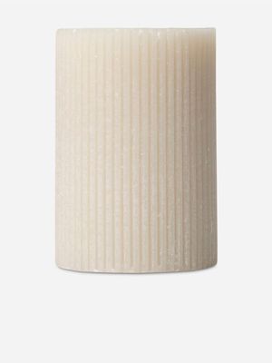 Ribbed Cylindrical Candle Beige 7X10cm