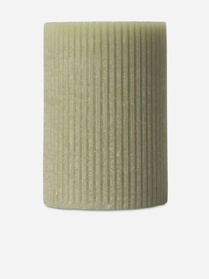 Ribbed Cylindrical Candle Green 7X10cm