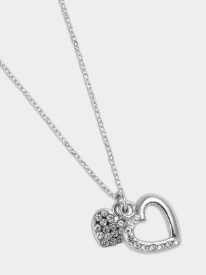 Double Heart Diamante Chain Necklace