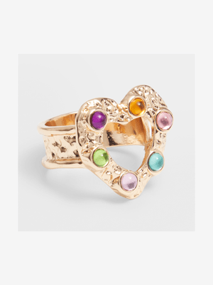 Rainbow Heart Stone Ring - Jewellery