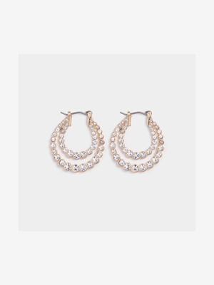 Diamante Double Circle Drop Earrings