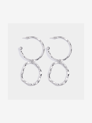 Hammered Double Circle Drop Earrings