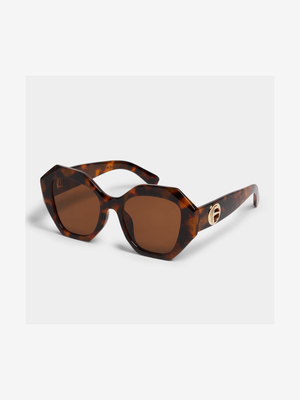 Large Geometric Tortoise Frame Sunglasses