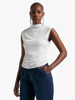 Side Ruched High Neck Top