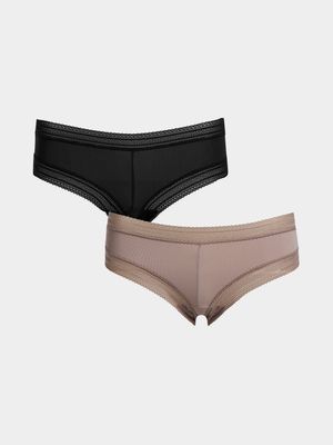 2 Pack Cheeky Boyleg with Lace Trim Panties