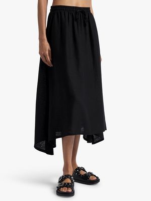Linen Blend A-Line Midi Skirt