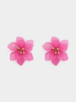 Resin Hibiscus Flower Earrings
