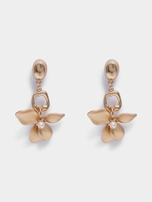 Brushed Metal Flower Drop Earrings