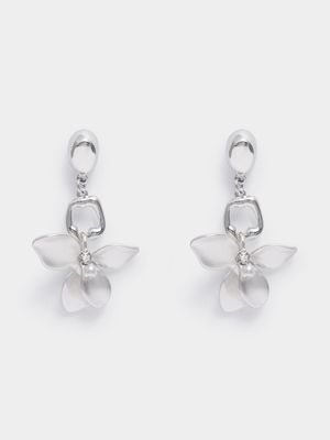 Brushed Metal Flower Drop Earrings