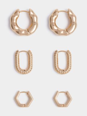 3 Pack Huggie Gold Plated Earrings