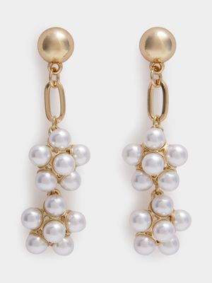 Double Pearl Cluster Drop Earrings