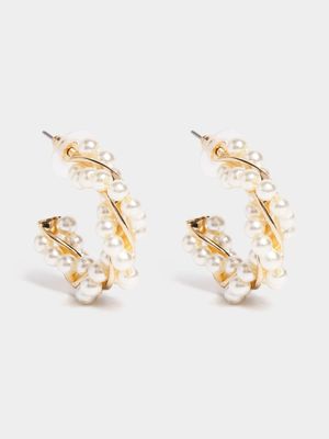 Twisted Pearl Hoop Earrings