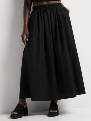 Ruched Waist Cotton Maxi Skirt