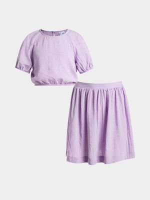 Older Girls Linen-like Top & Skirt Set