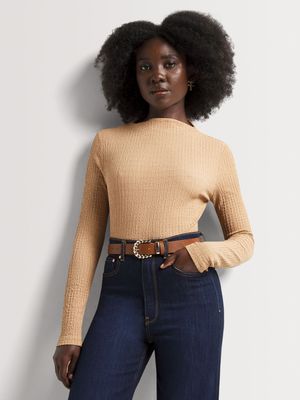 Bubble Knit Long Sleeve High Neck Top