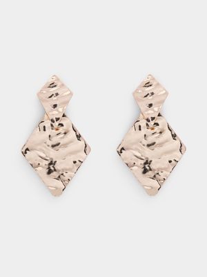Crinkled Metal Diamond Drop Earrings