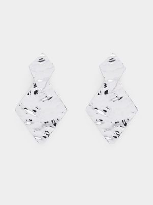 Crinkled Metal Diamond Drop Earrings