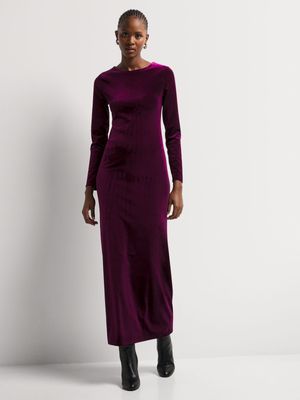 Y&G Long Sleeve Velour Column Dress