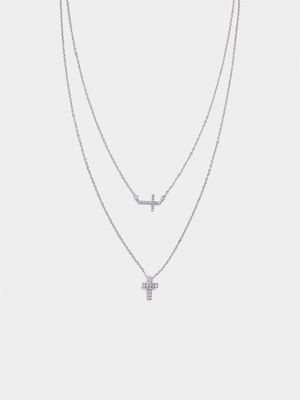 Double Diamante Cross Necklace